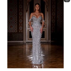 Silver Sequin Mermaid Gown with Sweetheart Neckline